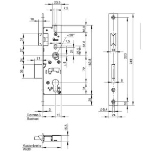 Wilka 1472 serrure à larder pour porte étroite entraxe 72 - Têtière inox – Image 4