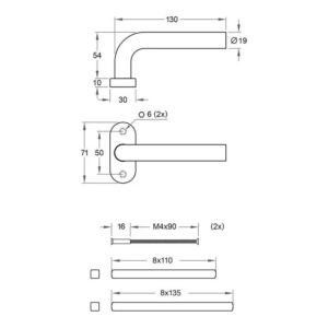 Artitec 05000 paire de poignées Lido rosace ovale inox mat - Dessin technique