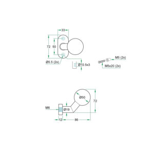 Artitec | Bouton boule coudé sur rosace ovale | Inox mat | Classe 3/4 (EN 1906) – Image 2