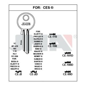Ébauche de clé JMA CE-100D – vue groupée