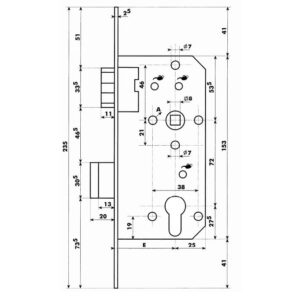 Dyla 604 serrure à cylindre pour porte à recouvrement avec entraxe 72 - Têtière bouts carrés – Image 5