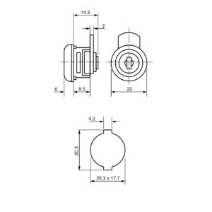 Euro-Locks serrure batteuse F143, Longueur du corps 9,5 mm - Dessin technique