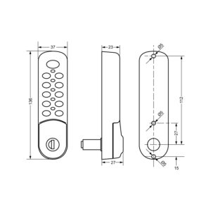 Euro-Locks Zenith 3780 serrure à code électronique, Horizontale droite, Argent - Dessin technique
