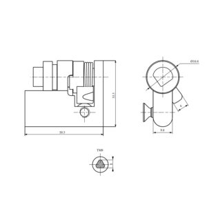 Euro-Locks P829, Demi-cylindre, Triangle de 8 mm - Dessin technique