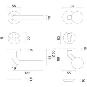 HDD L-Shape | Ensemble pour porte d'entrée | Noir structuré UV | Poignée + Bouton + Rosace de sécurité – Image 2