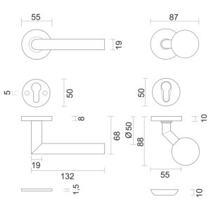 HDD I-Shape | Ensemble pour porte d'entrée | Noir structuré UV | Poignée + Bouton + Rosace de sécurité – Image 2