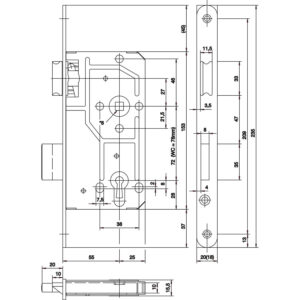 KFV 114 serrure à larder pour cylindre - Têtière bouts ronds – Image 2