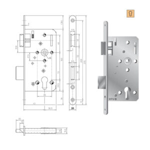 KFV 115 1/2 serrure à larder pour cylindre | Têtière bouts ronds | 72/55 | Inox – Image 2