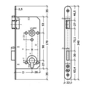Litto A2690 serrure à cylindre pour portes en bois avec entraxe 90 – Image 2