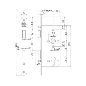 Litto A26E6 serrure à cylindre avec têtière laquée | Réversible | Entraxe 72 mm – Image 2
