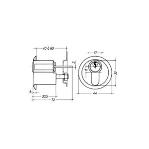 Cylindre extérieur Litto K2100 pour verrous en applique - Dessin technique