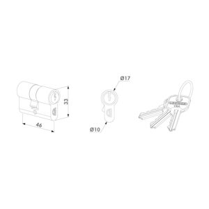 Cylindre Locinox pour portillons longueur 46 mm - Dessin technique