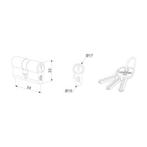 Cylindre Locinox pour portillons longueur 54 mm - Dessin technique