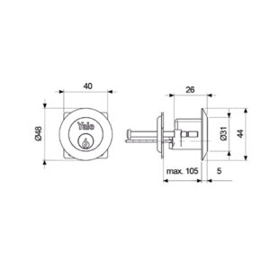 Cylindre rond Yale 220 pour verrou en applique - Dessin technique