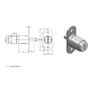 Serrure à poussoir Ojmar 1004 barillet interchangeable 22 mm - Dessin technique