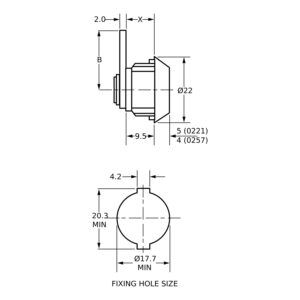 Euro-Locks 0221 serrure batteuse mini 9,5 mm - Dessin technique