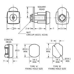 Euro-Locks 0806 serrure batteuse 20 mm - Dessin technique