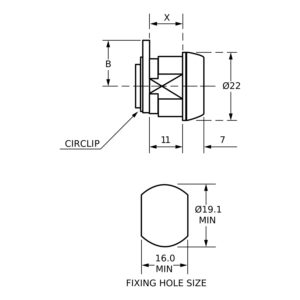 Euro-Locks 1362 serrure batteuse 11 mm - Dessin technique