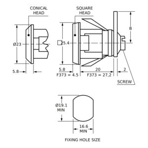 Euro-Locks 4239 serrure batteuse 20 mm - Dessin technique