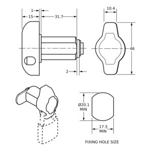 Euro-Locks 4452 loquet de verrouillage cadenassable 31,7 mm - Dessin technique
