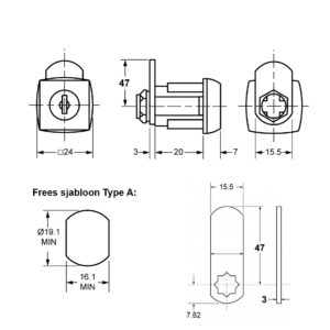 Euro-Locks serrure batteuse 0802-01 - Dessin technique