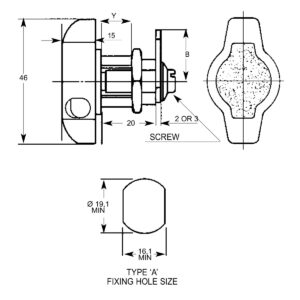 Euro-Locks 4443 loquet cadenassable à vis - Dessin technique