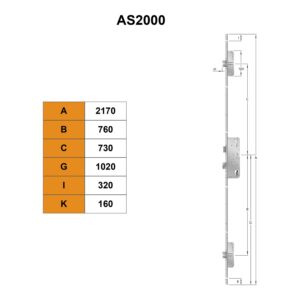 KFV AS2000 serrure multipoints a 2 penes dormants - Dessin technique