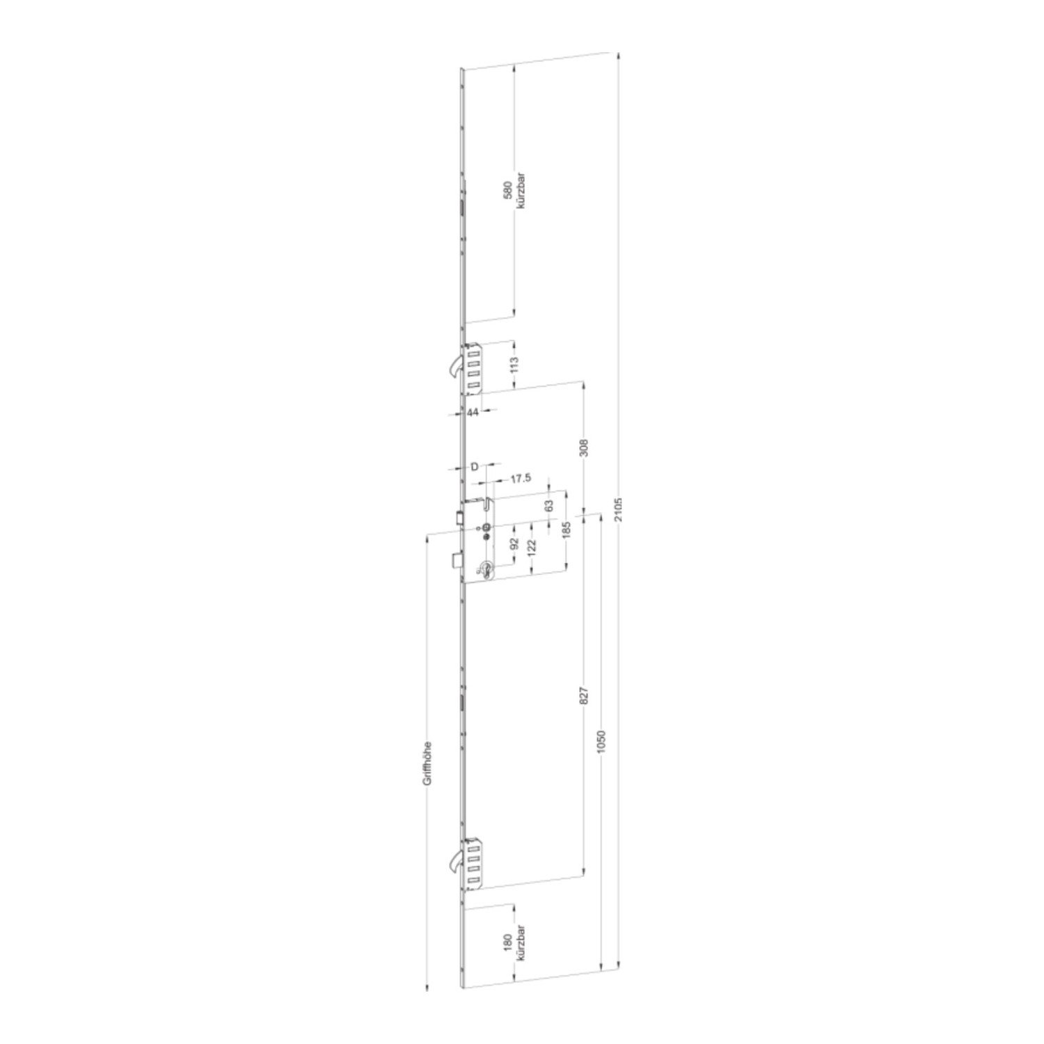Winkhaus 2092931 M2 serrure multipoints crochet superieur a 308 - Dessin technique